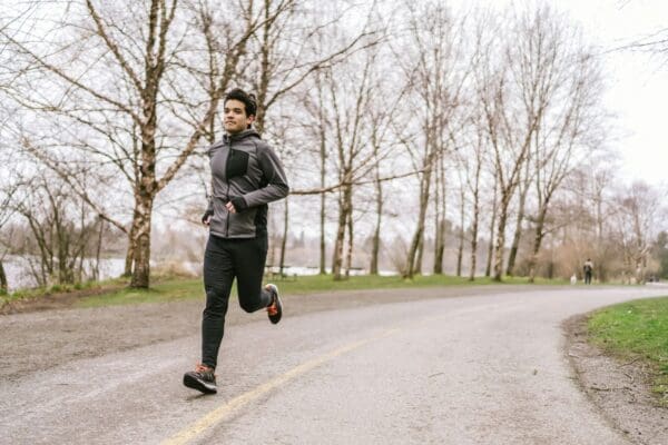 a man running on the road